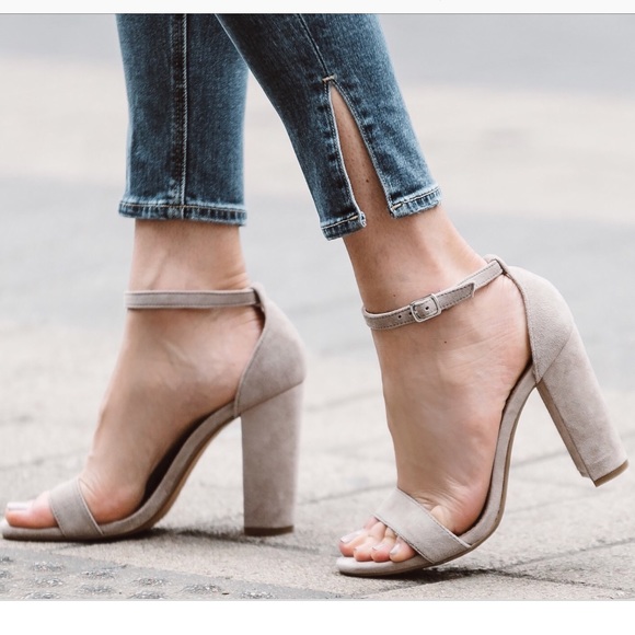 grey suede block heels